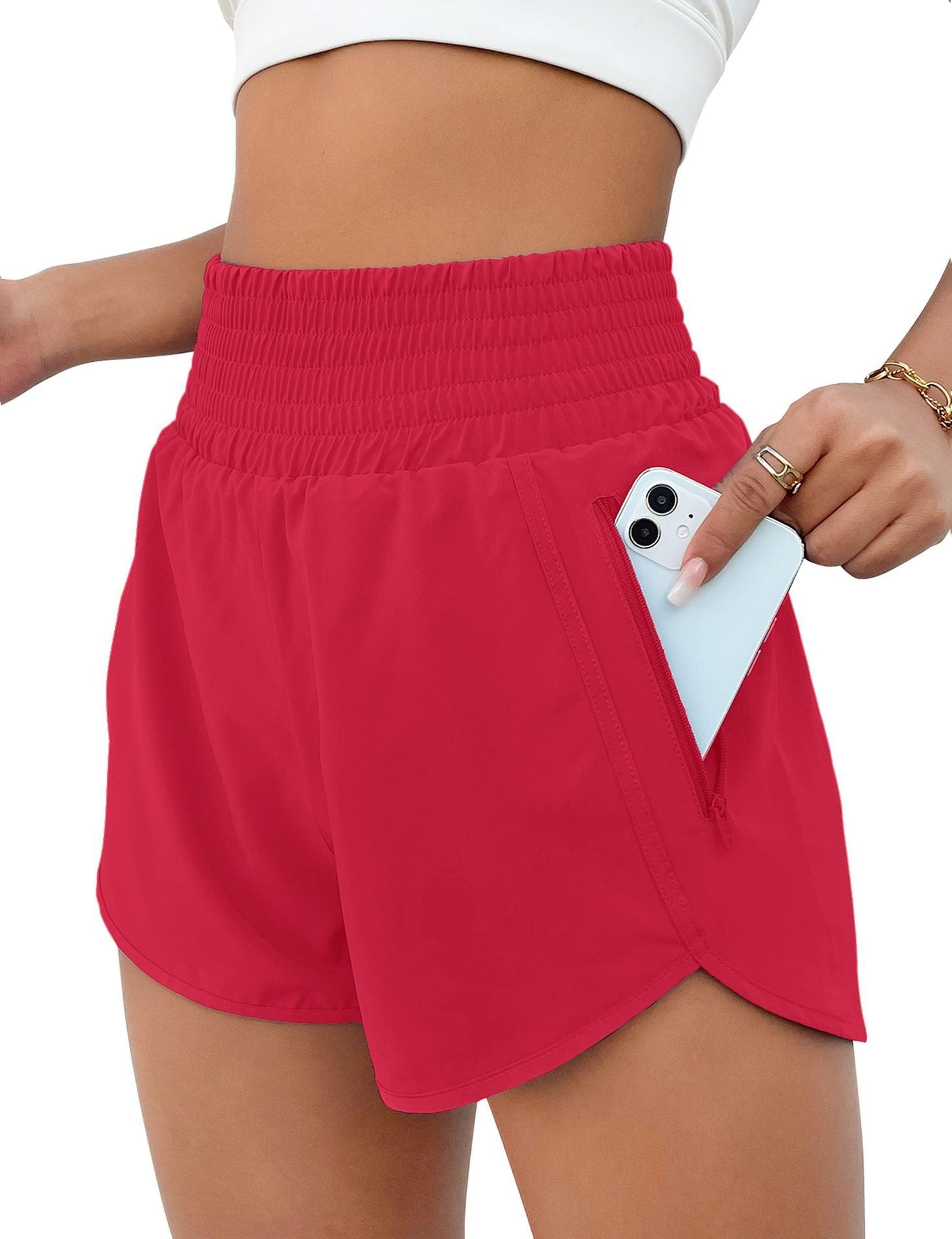 Short de sport à cordon élastique haut pour femmes avec poches antivol zippées