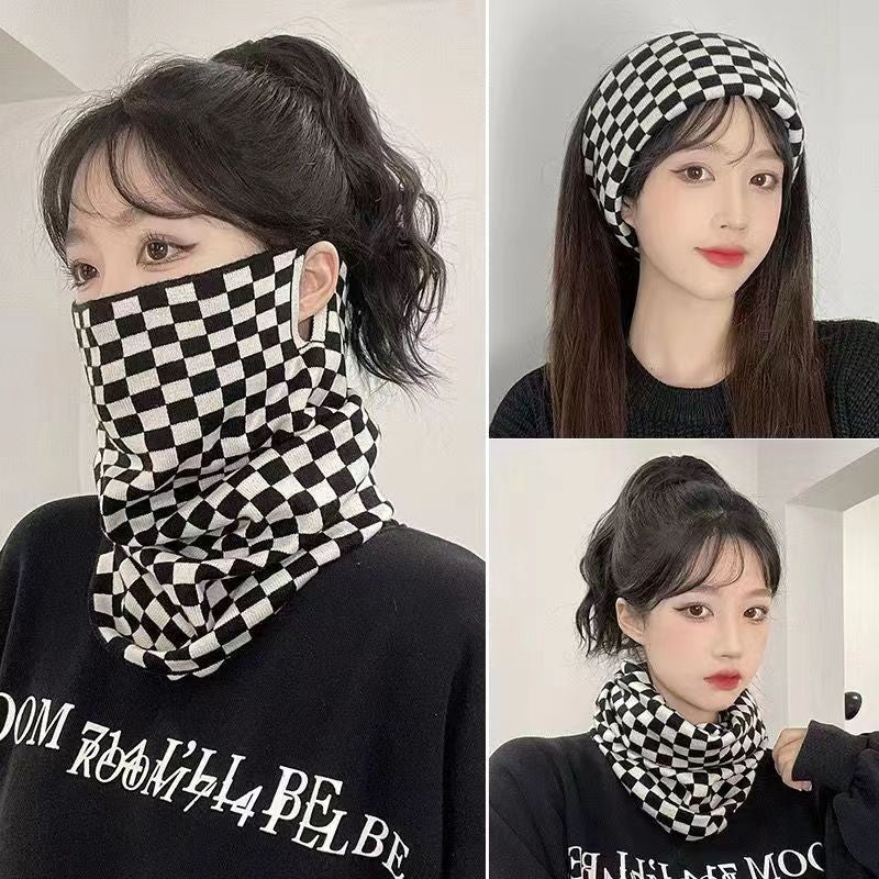 Digital-velour ear-loop suspension mask-checkerboard-1 piece