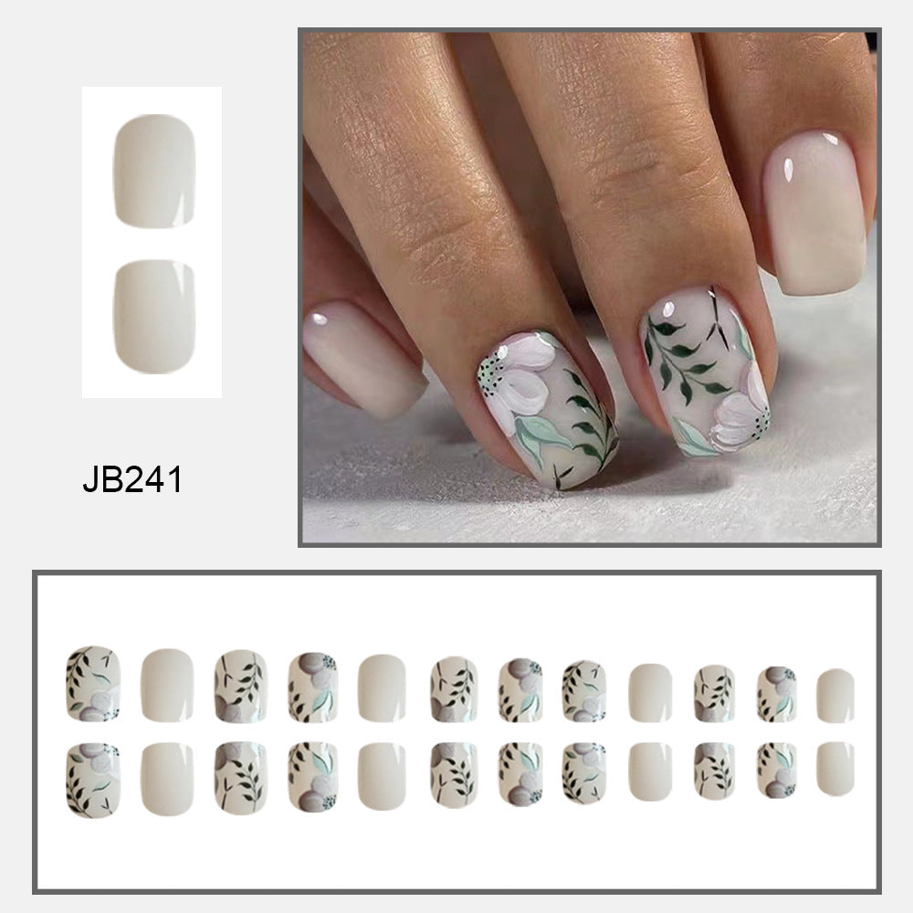 Stickers ongles de style fleur et feuille verte