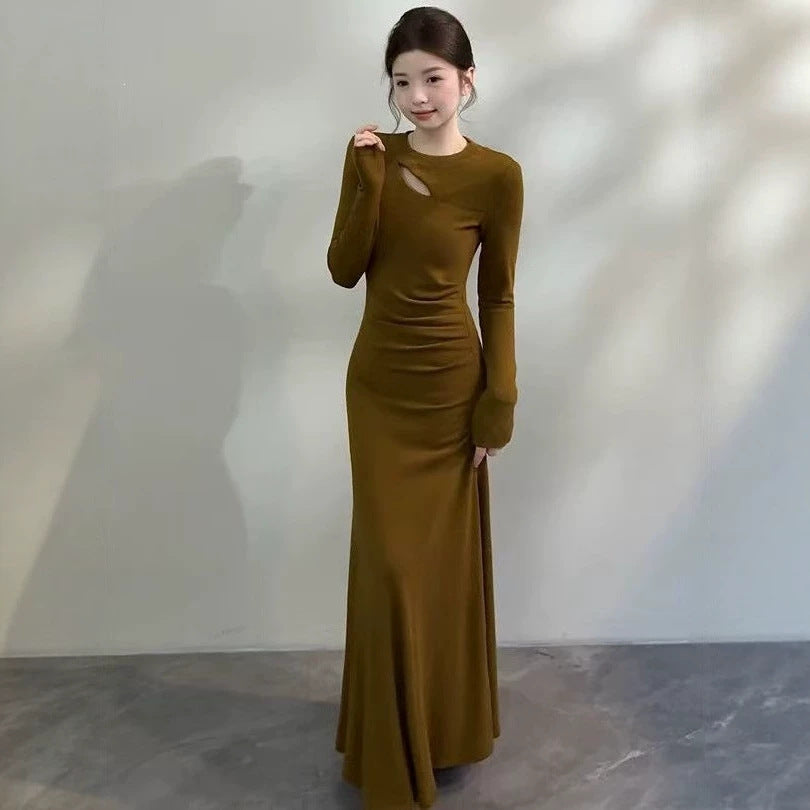Robe vintage de style français à manches longues ajustées