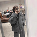 Style coréen Retro Gray Stand-collar Corduroy Loose Coton Veste rembourrée