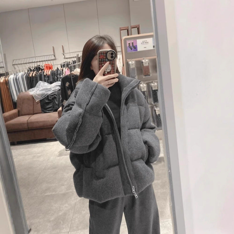 Style coréen Retro Gray Stand-collar Corduroy Loose Coton Veste rembourrée
