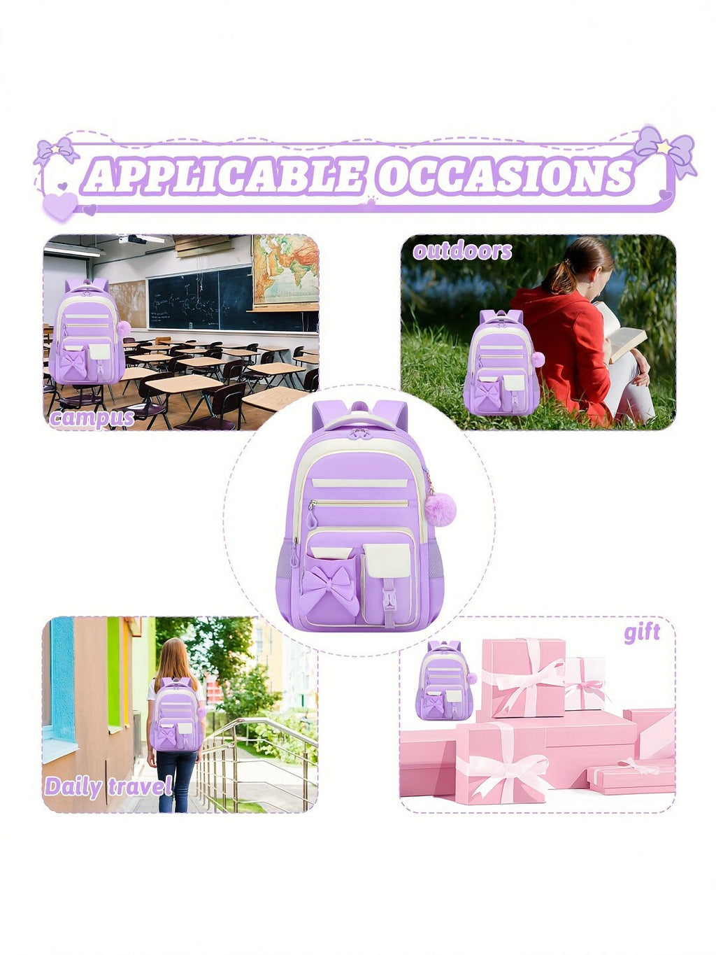 Tous Match Bowknot Sac à dos grande capacité pour les filles