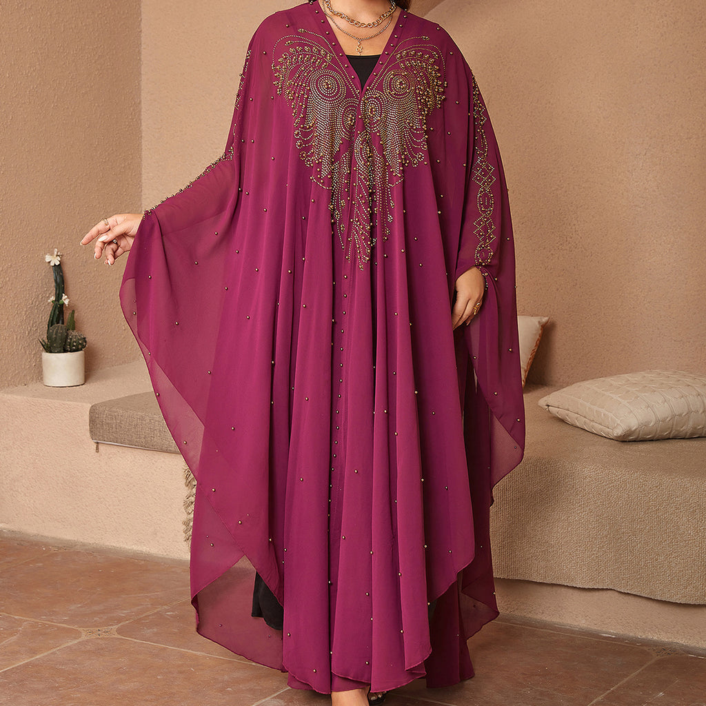 Style musulman Strass Perles Haute Densité Chiffon Cape Et Châle