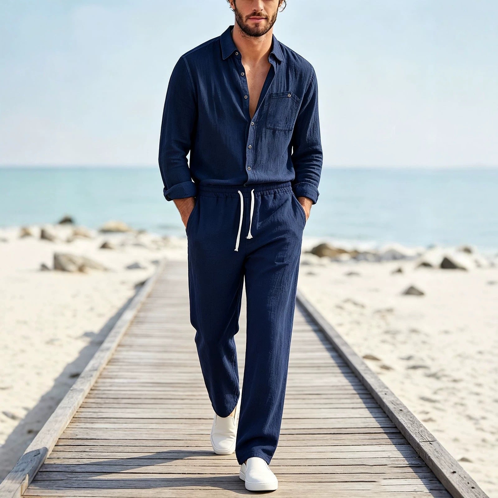 Ensemble de pantalons à manches longues et de cardigan à manches longues pour hommes