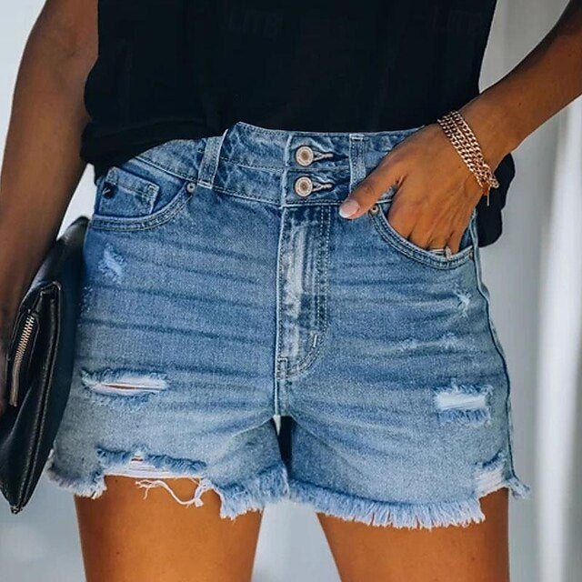 Shorts en denim polyvalents et élégants à bords bruts