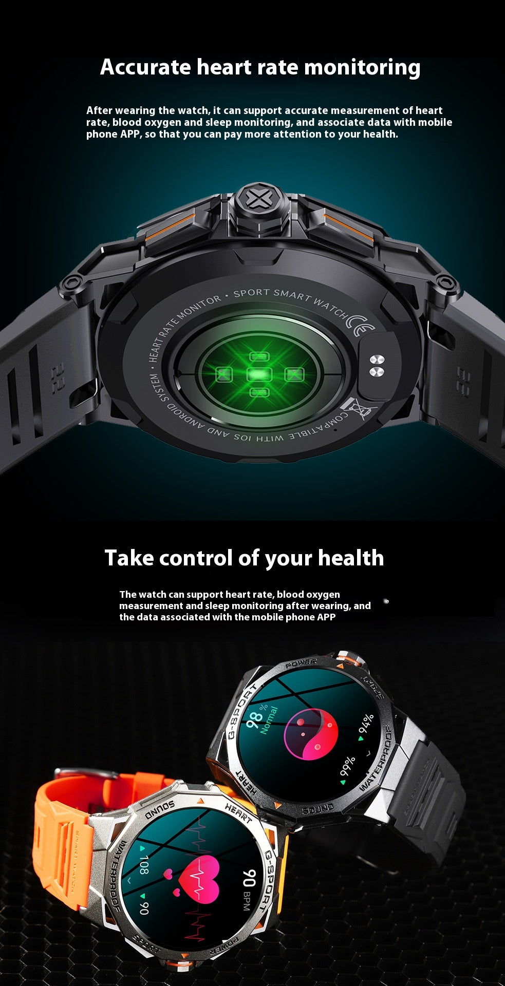 Écran Bluetooth appelant la météo Fréquence cardiaque Surveillance de l'oxygène du sang Smart Watch