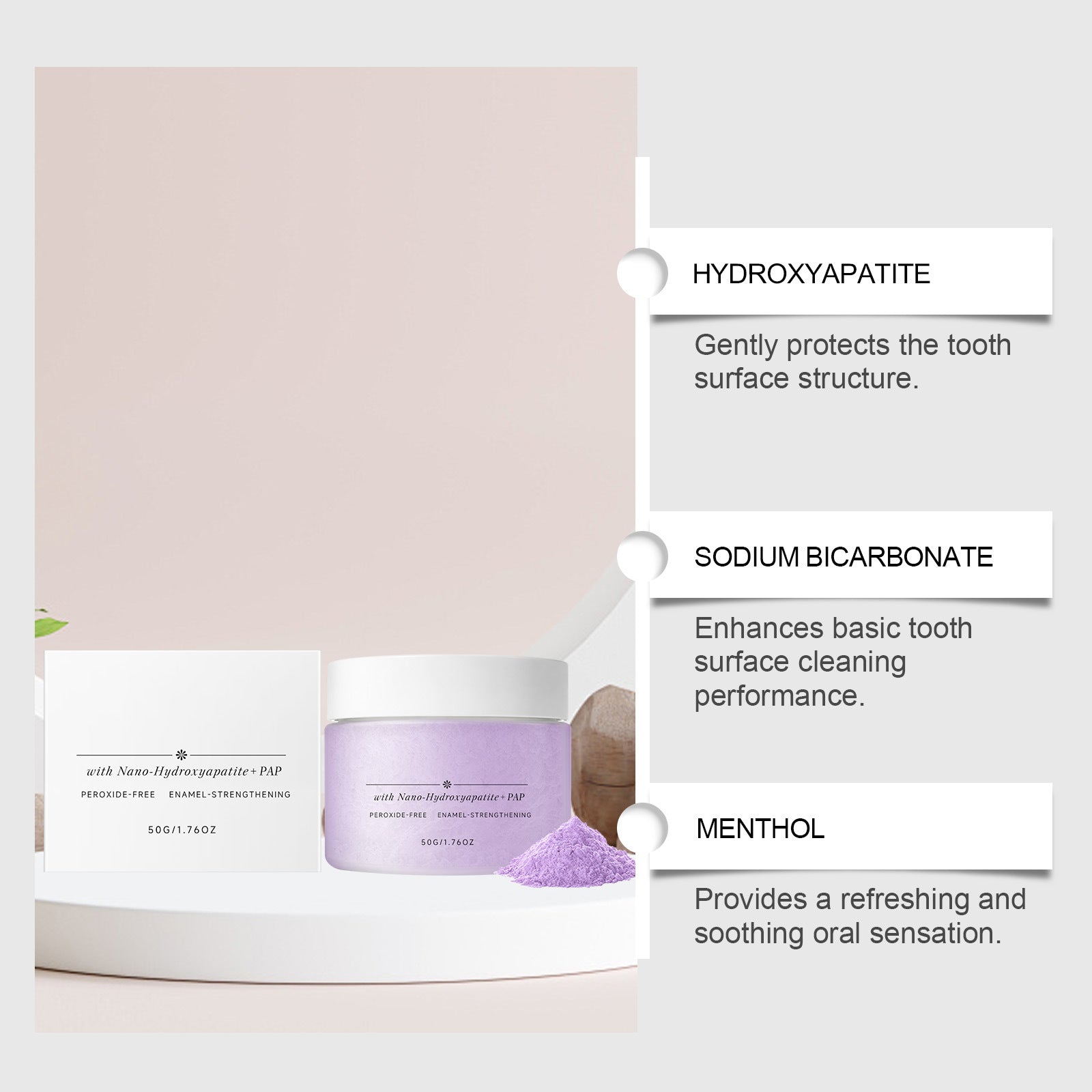 Poudre de dents blanchissant la menthe