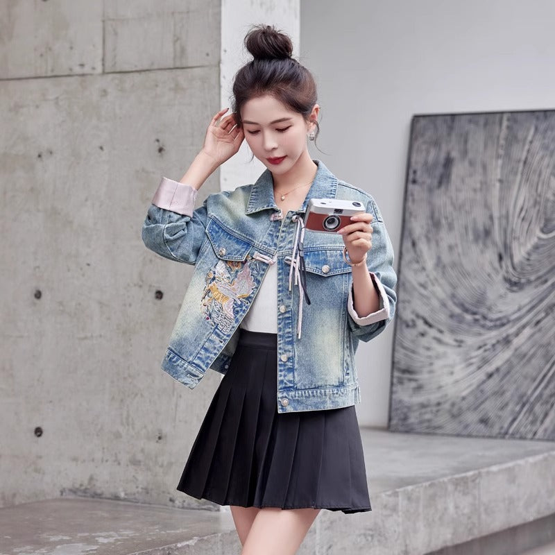 Women's Embroidered Chinese-Style Denim Jacket