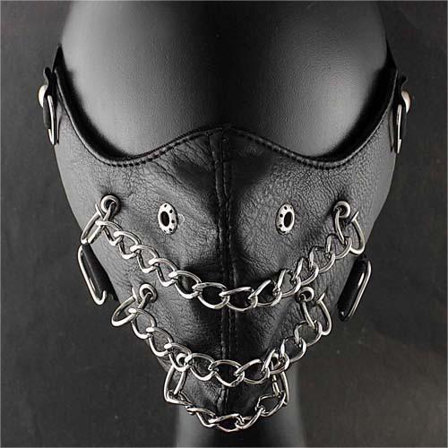 Crâne cuir d'équitation noir demi visage masque
