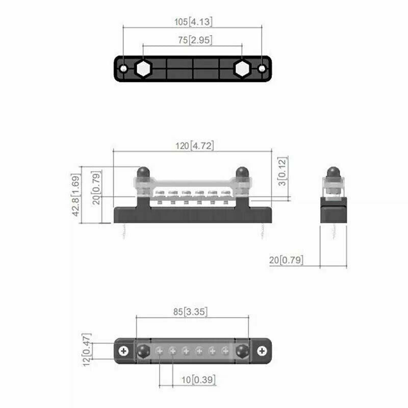 12V Distribution Bar Auto Boat Marine Power 6 Way Terminal Block Bus Bar