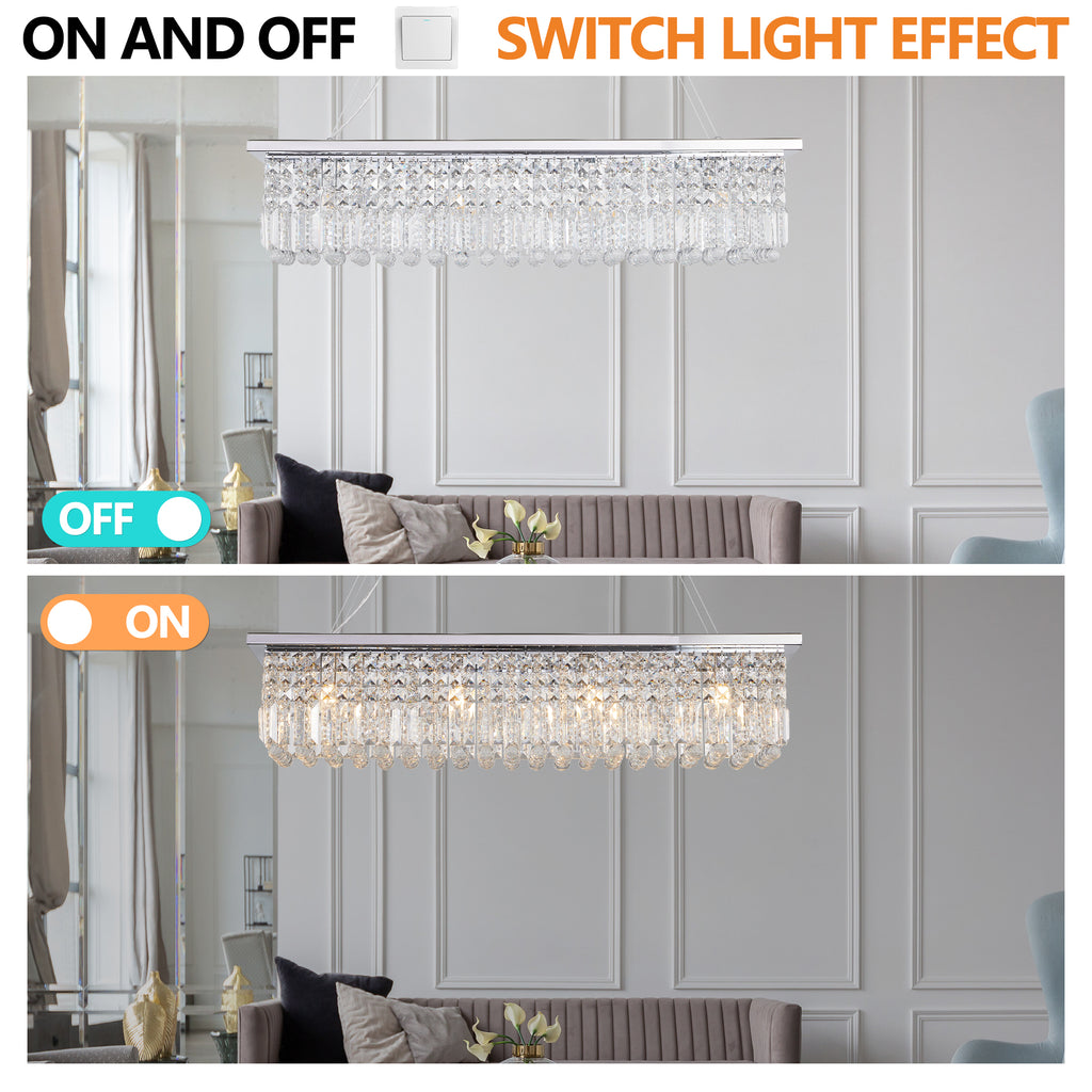 Lustre en cristal moderne pour salle à manger Rectangle blanc 8 lumières Raindrop Lustre Cont