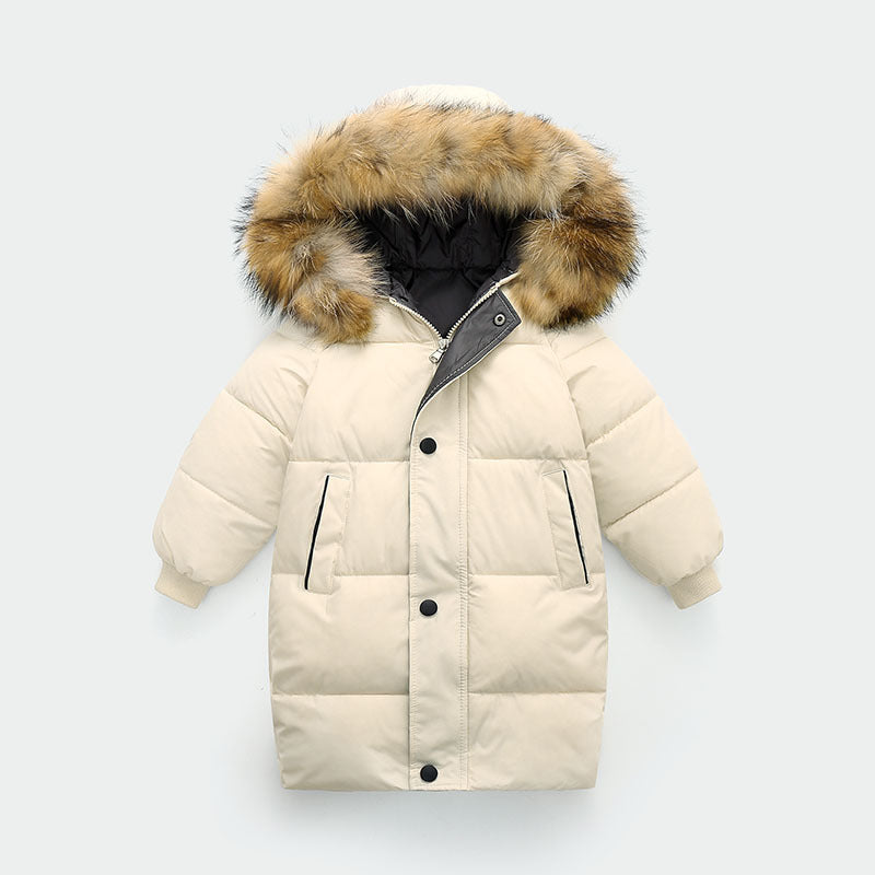 Grand collier de fourrure mi-longueur moyen et grand vêtements pour enfants épais en manteau d'hiver