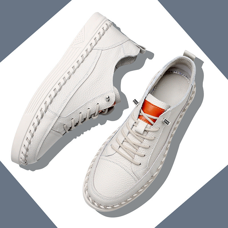 Sneakers en cuir véritable polyvalent couleur solide pour hommes