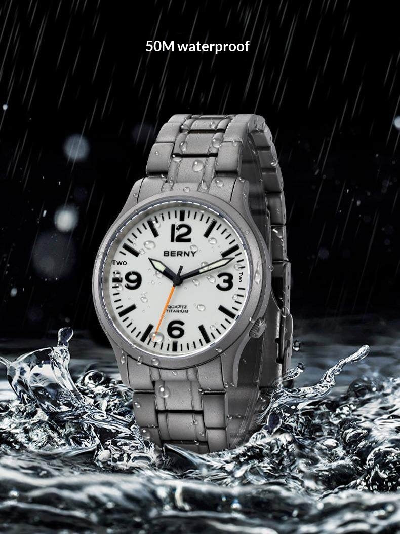 Bernie Hommes Imperméable Haute Lumineuse Titane Alliage Montre Quartz