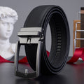 Ceinture en cuir casual avec boucle automatique et motif grain Lychee