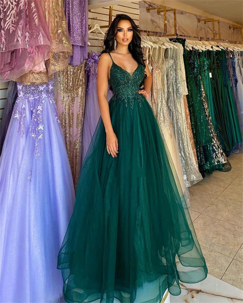 Robe de soirée pour banquet vert foncé