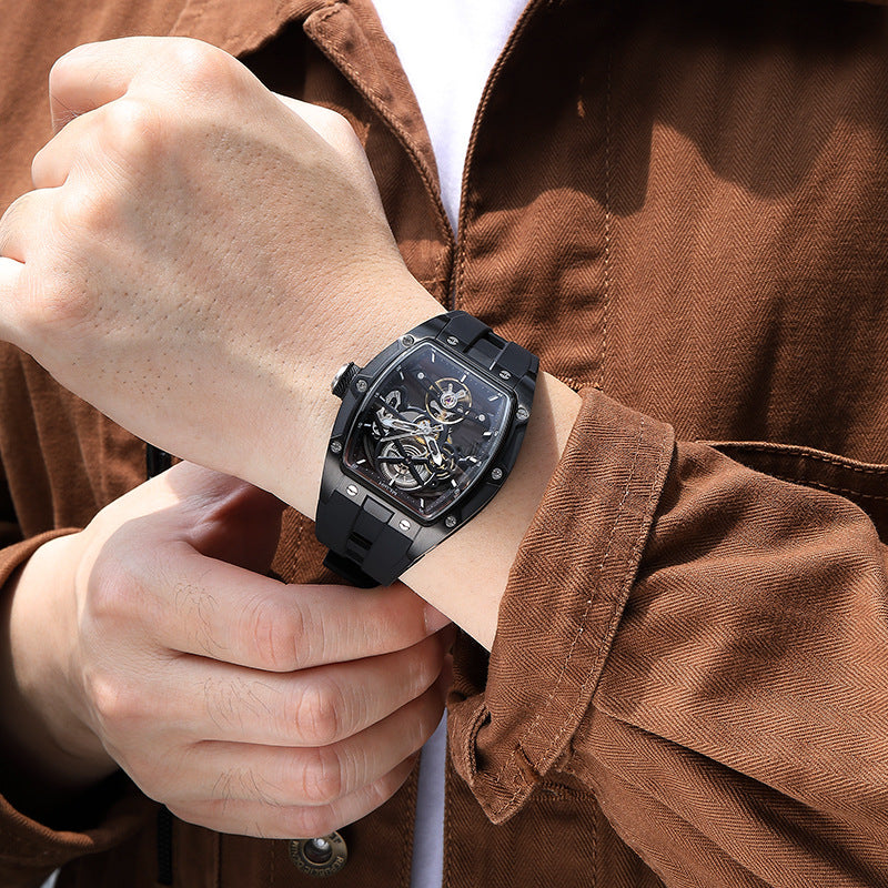 Homme en acier inoxydable Shell automatique Hollow Montre mécanique