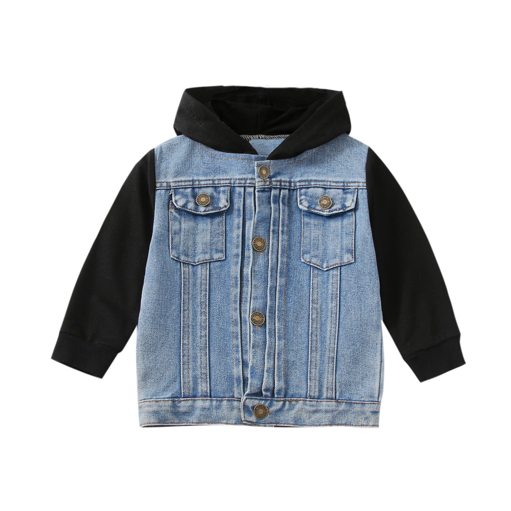 European And American Boy Hooted Raglan Denim Coat