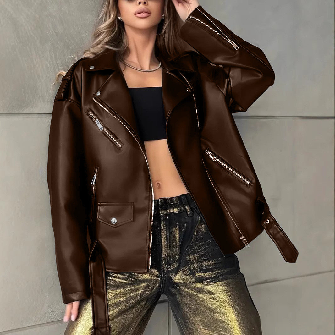 Veste en cuir biker pour les femmes Boyfriend-Style