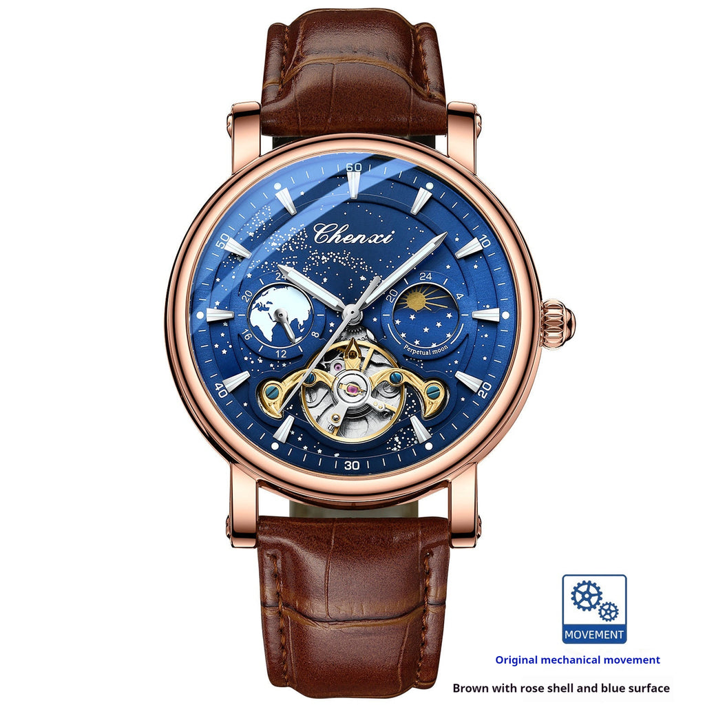 Xinghe Moon Phase Hollow Tourbillon Montre mécanique lumineuse