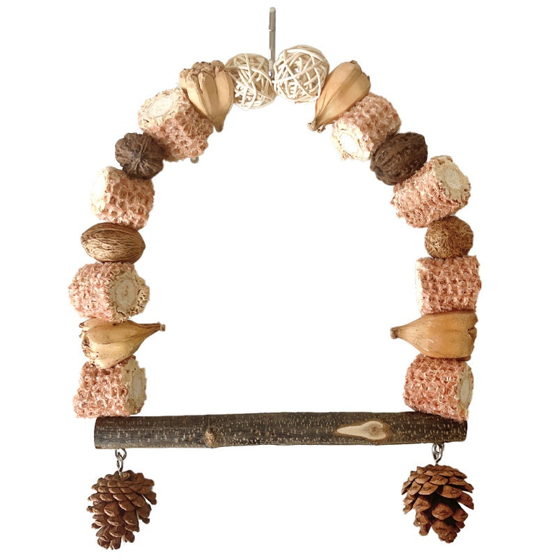 Wooden parrot perches and toys