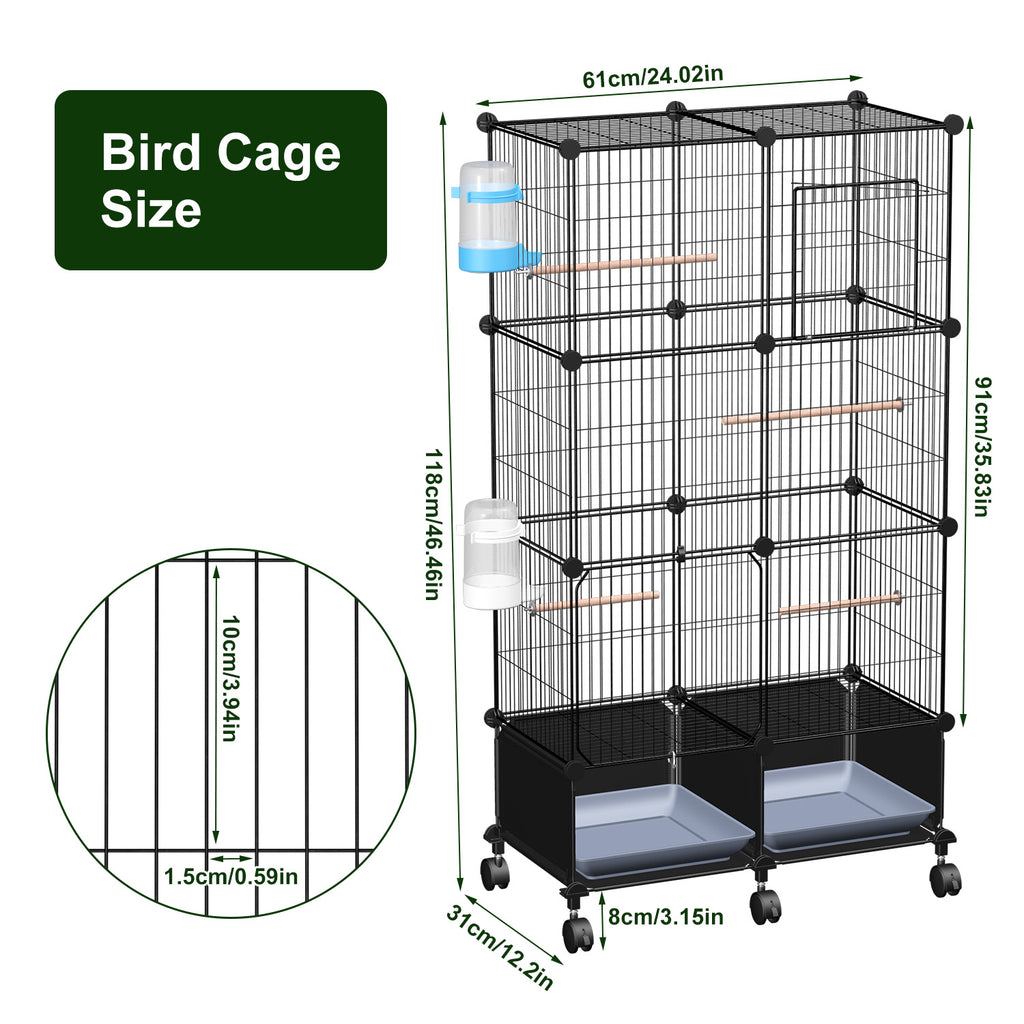 1Pc 46in Bird Cage Spacieuse maison d'oiseaux d'intérieur pour animaux de compagnie avec 4 perches en bois 2 plateau coulissant 2