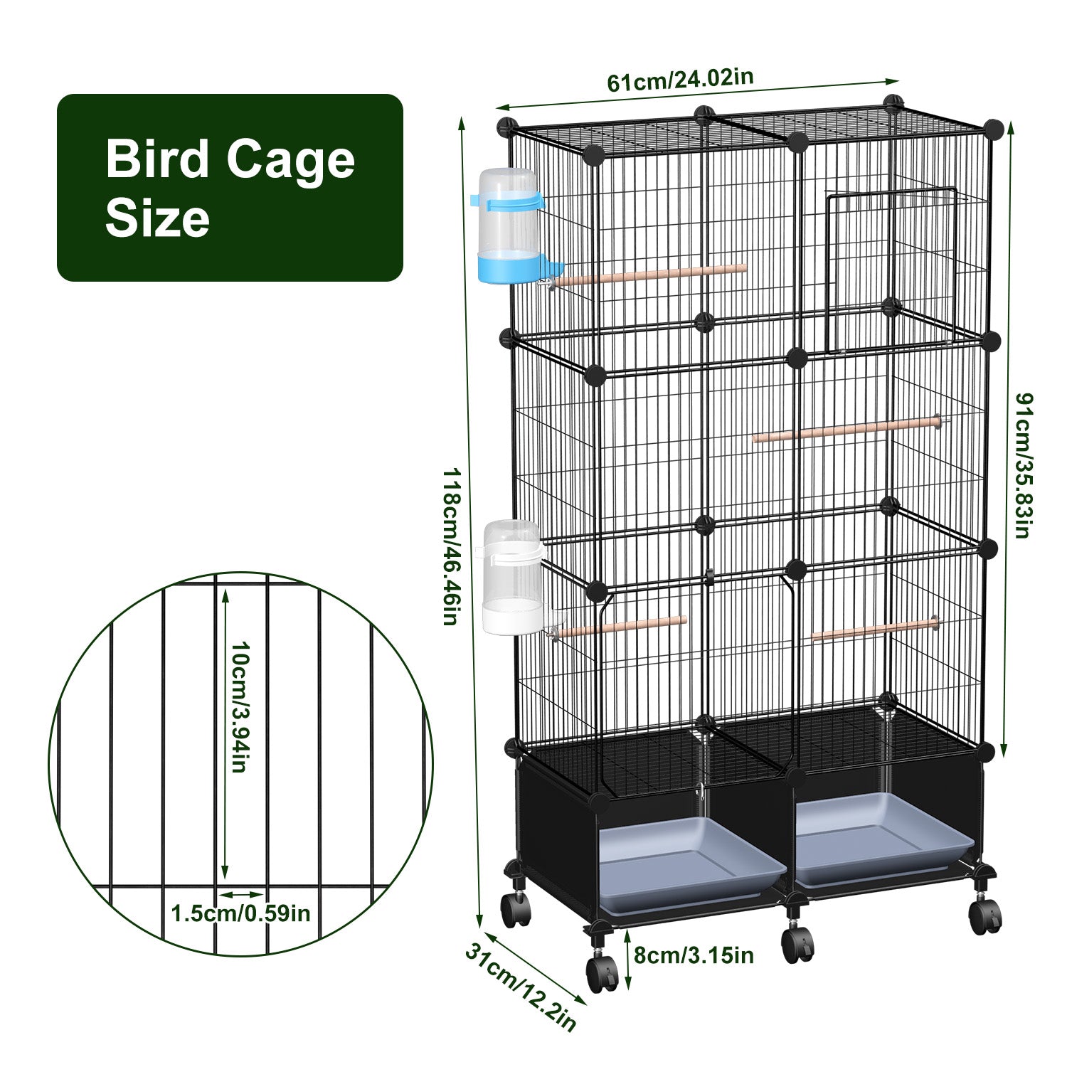 1Pc 46in Bird Cage Spacieuse maison d'oiseaux d'intérieur pour animaux de compagnie avec 4 perches en bois 2 plateau coulissant 2