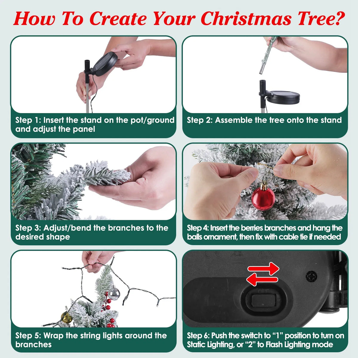 Arbre de Noël artificiel solaire - 50 LED chaudes et 2 modes d'éclairage