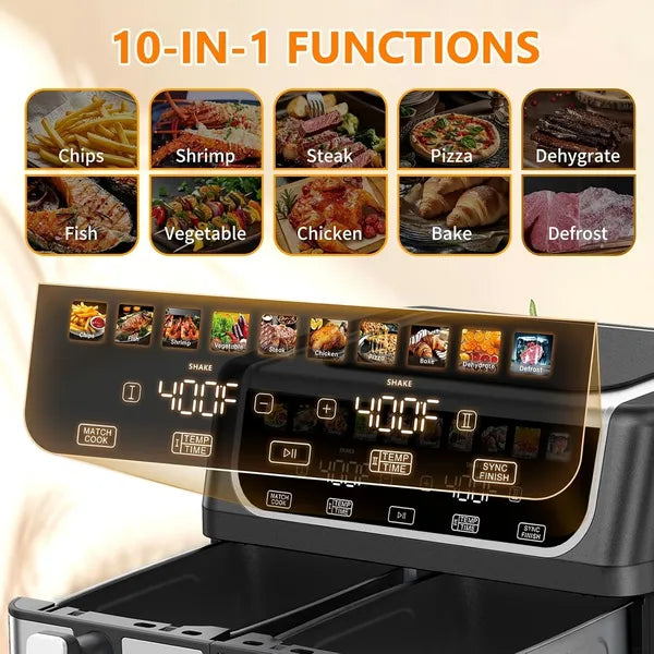 9.5 Quart Large Double Basket Air Fryer with Dual Basket