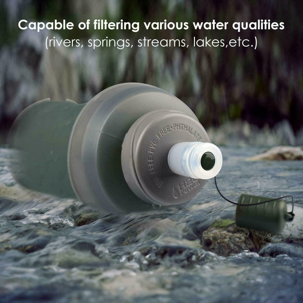 26Oz Filtre collapsible Filtration eau 2 étages BPA Randonnée pliable libre