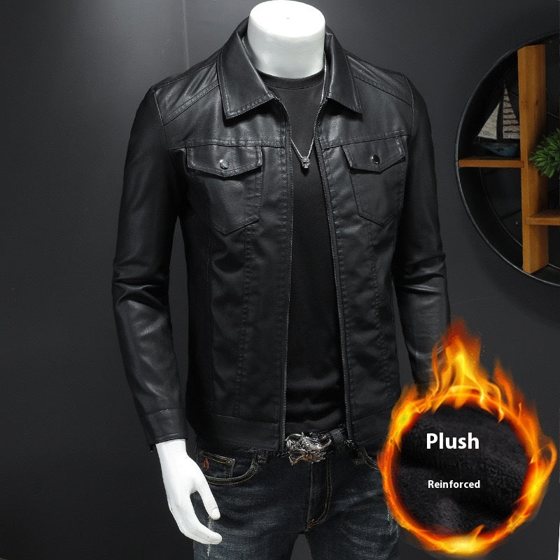 Automne Hiver Hommes Quilted Vêtements en cuir occasionnels
