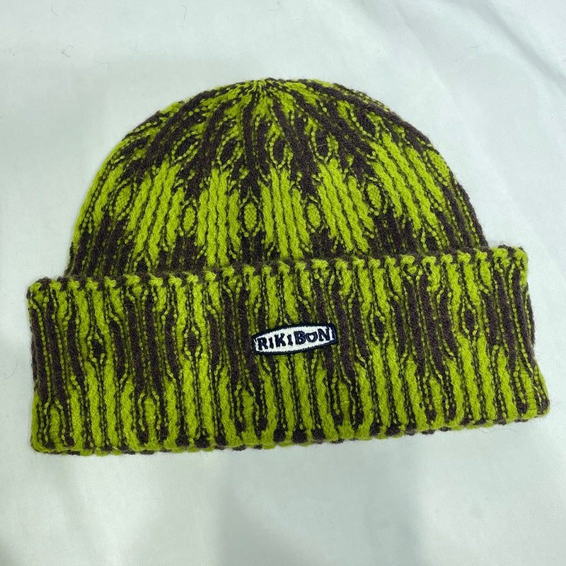 Autumn Winter Warm Ear-Protecting Tie-Dye Colorblock Knitted Beanie