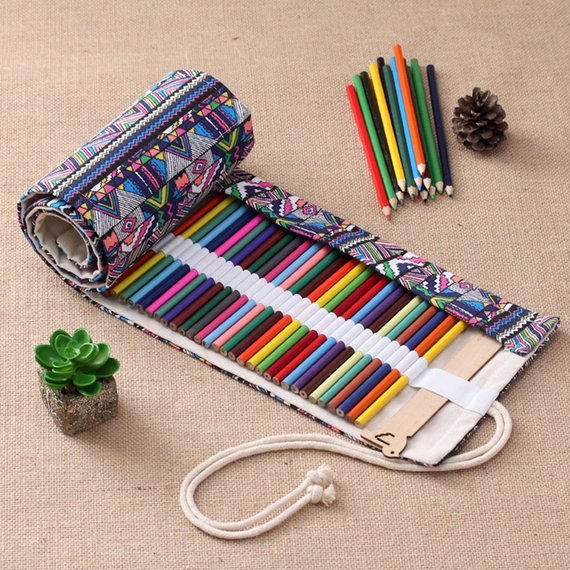 Toile Pencil Wrap Roll Up Pencil Case Porte-stylo Sac de rangement Pouch Print with Custom Desi
