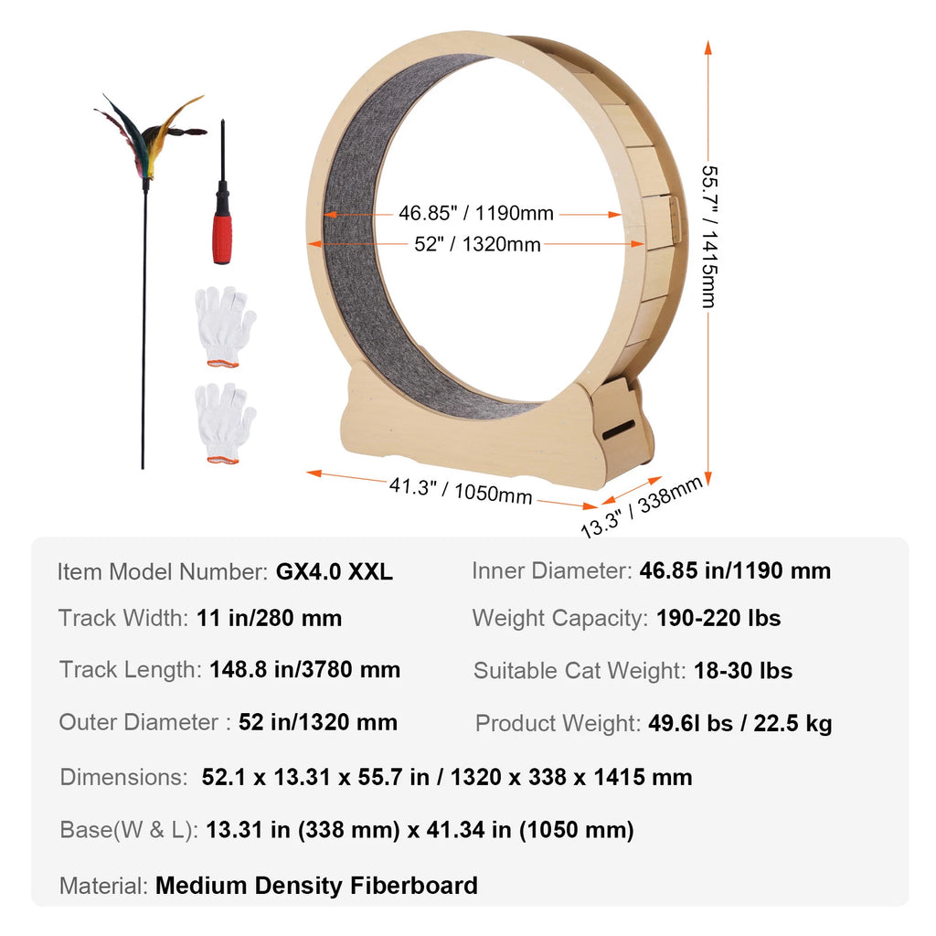 Roue d'exercice de chat en bois Grande roue tapis de chat pour roues de course de chat intérieur avec Deta