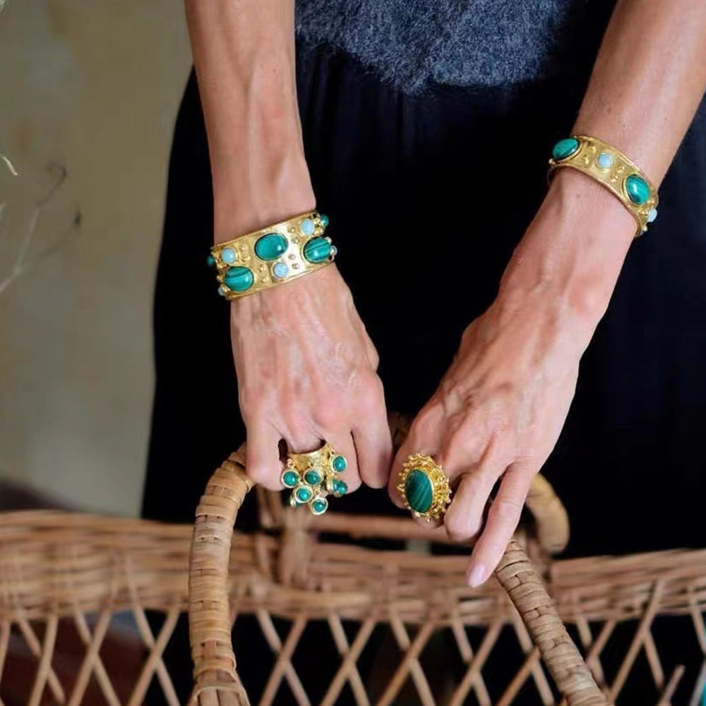 Bracelet en malachite rétro design minoritaire