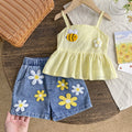 Filles Handmade 3D fleur Halter Top et shorts ensemble