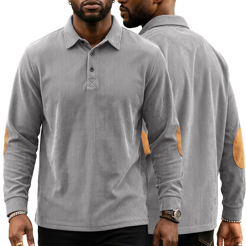 Homme Corduroy Sweatshirt avec une fermeture devant bouton et lapel