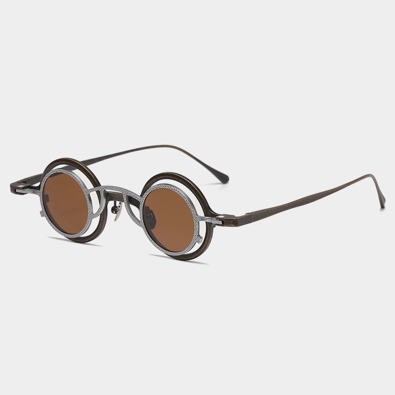 Lunettes de soleil de forme ronde en titane pur Rétro nuances élégantes pour les femmes