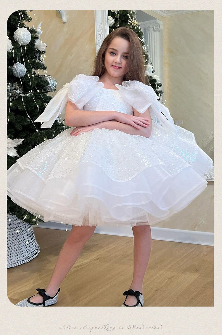 Soirée d'anniversaire blanche des filles Robe formelle Jupe