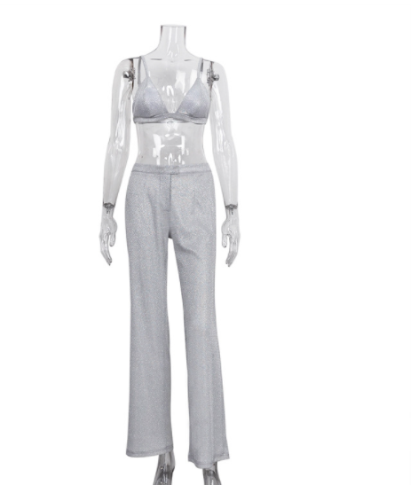 Camisole Slim Straight High Waist Pantalons Street Glitter Jacket Night Club costume
