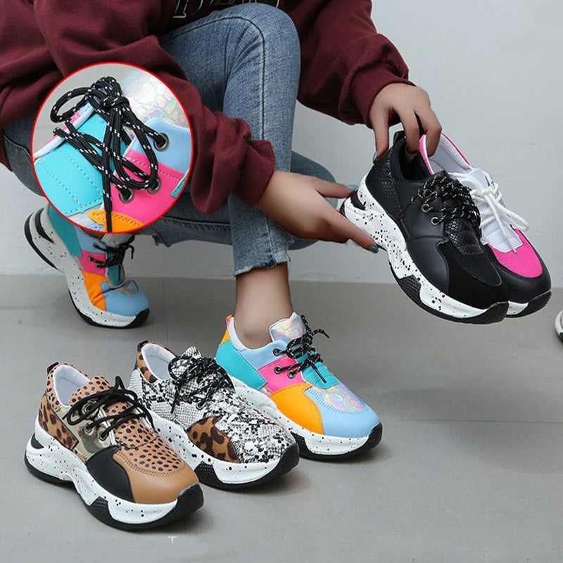 Leopard Imprimer Sneakers Femmes Dentelle vers le haut Marche Running Sports Chaussures
