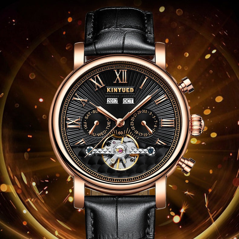 Montre mécanique automatique en cuir véritable homme Hollow Out