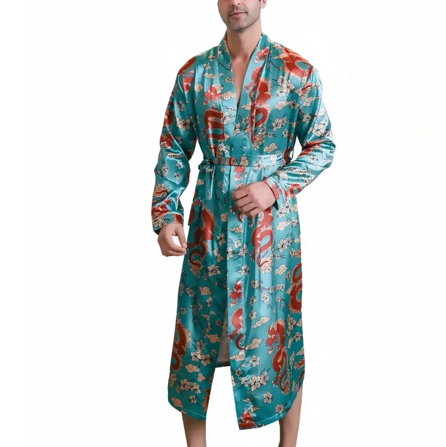 Été Ice-silk Long-style Wearable Ice-silk Youth Long-sleeve Loungewear Hommes Nightgown T