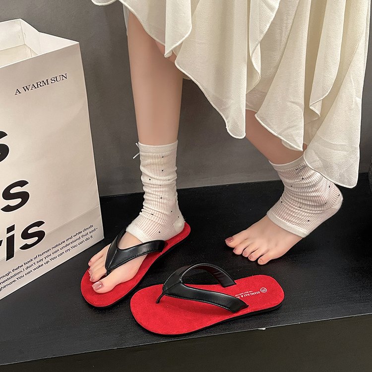 Flip Flops d'été pour femmes Léger Confortable Versatile Flat Toe Post Casual Beach Sli