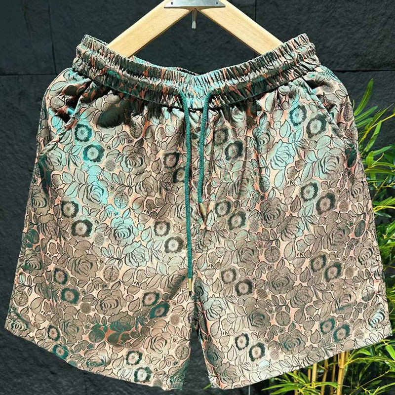 Homme Mode Style ethnique Laser Fleur foncée Mode Ice Silk Short