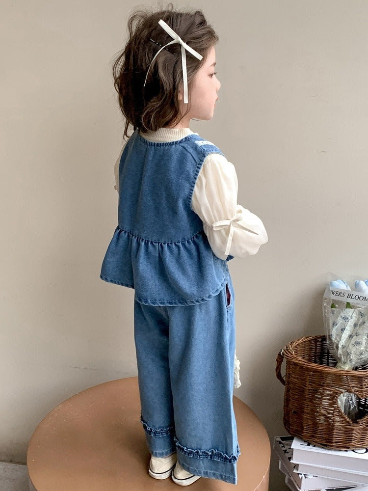 Pantalons de printemps à trois pièces pour filles Veste et large-lég