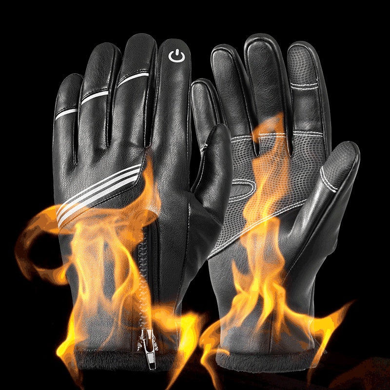 Gants en cuir d'équitation thermique et coupe-vent doublés d'hiver