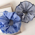 Sweet Blue rayé double couche Grande bague de cheveux intestinale Accessoires de cheveux tout-match