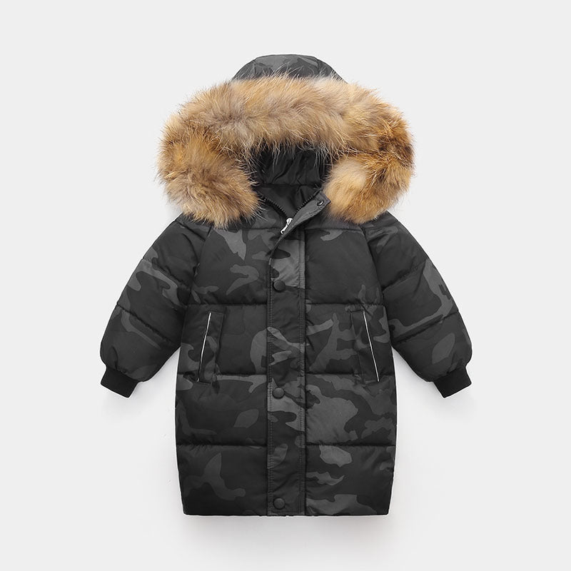 Grand collier de fourrure mi-longueur moyen et grand vêtements pour enfants épais en manteau d'hiver